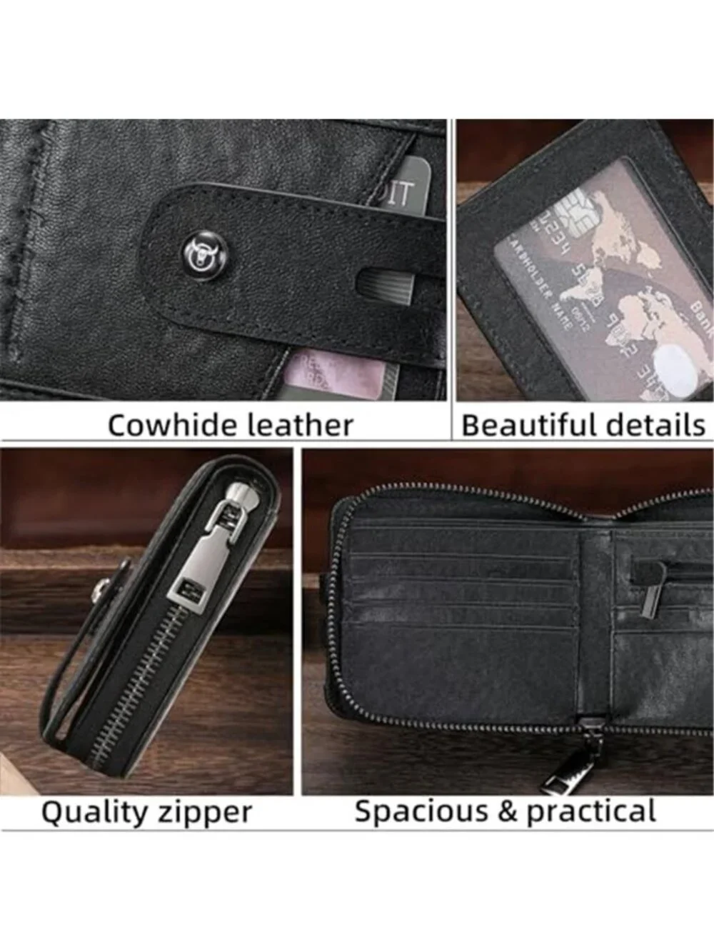 Men's Genuine Leather Wallet with Zipper